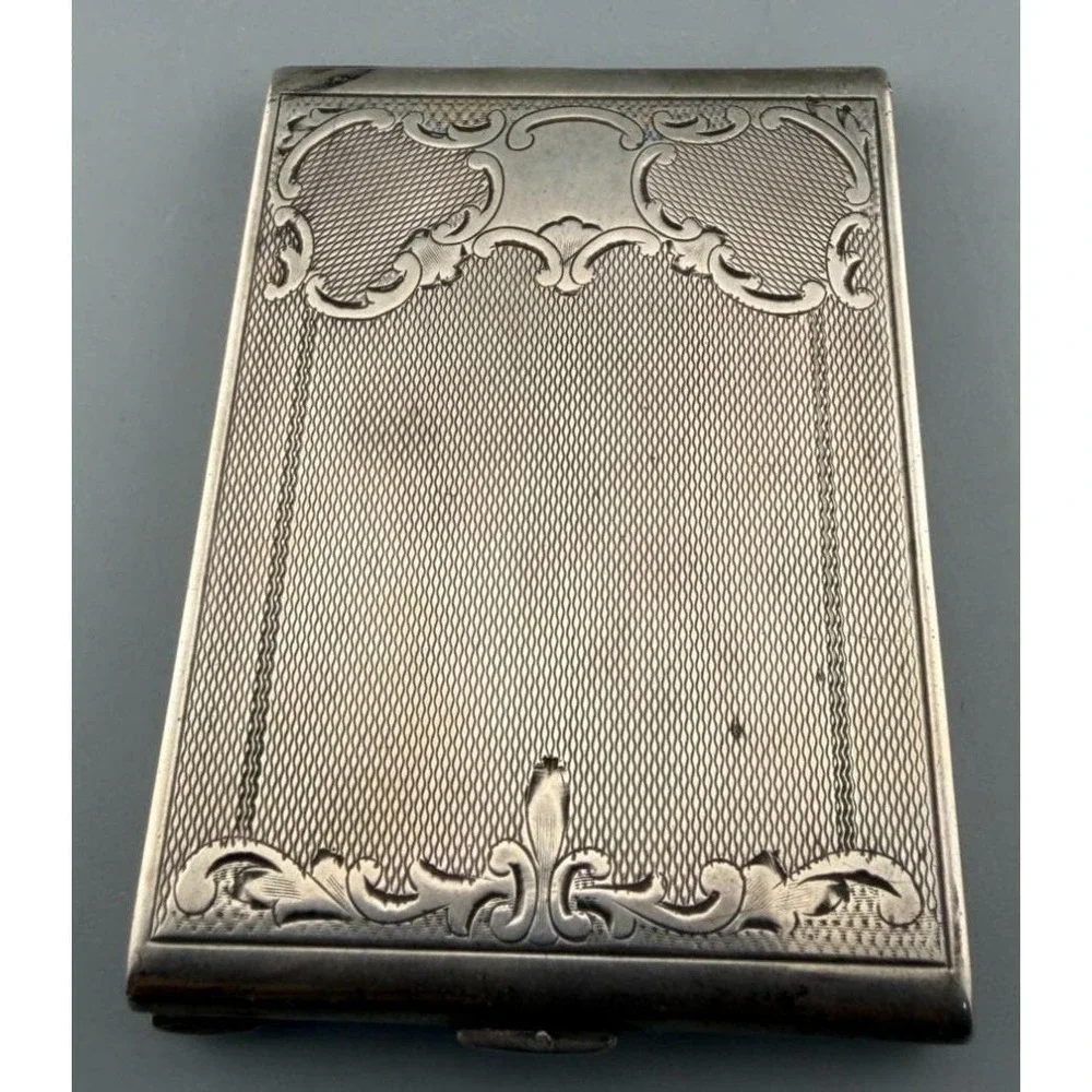 Vintage Compact 875 Silver Unenameled Guilloché Case Mirror Praw Astrzezone 110g